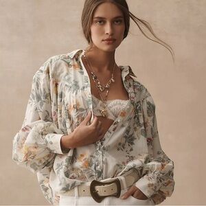 Pilcro Cream Floral Button-Front Blouse - Anthropologie